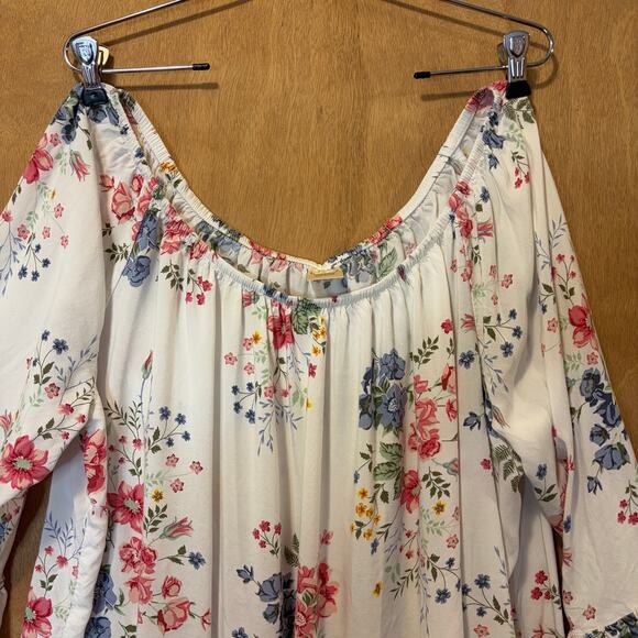 Terra & Sky Size 2X Floral Cottagecore Blouse Boho Ruffle Hem Top Off Shoulder - Picture 9 of 9